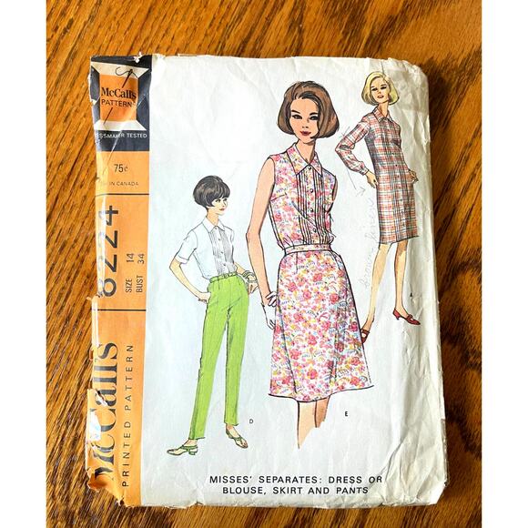 Vintage 1960s McCalls 8224 Sewing Pattern Size Sm 14 Dress Blouse Pant COMPLETE - Picture 1 of 2